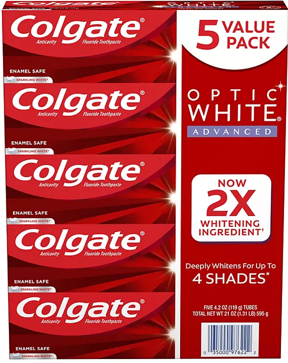 Colgate Optic White Advanced Teeth Whitening Toothpaste, Sparkling White (4.2 oz., 5 pk.)