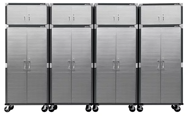 Seville Classics UltraHD 8-Piece Rolling Steel Garage Storage Cabinet With Stacker Set, 12 Feet Wide