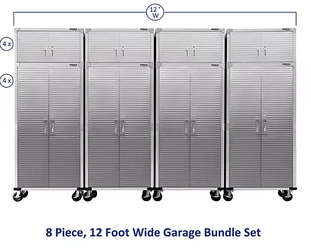 Seville Classics UltraHD 8-Piece Rolling Steel Garage Storage Cabinet With Stacker Set, 12 Feet Wide