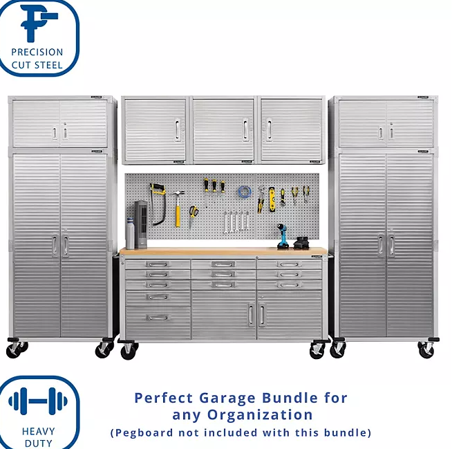 Seville Classics® UltraHD® 8-Piece Steel Garage Cabinet Storage Set With Rolling Workbench, 12 Feet Wide