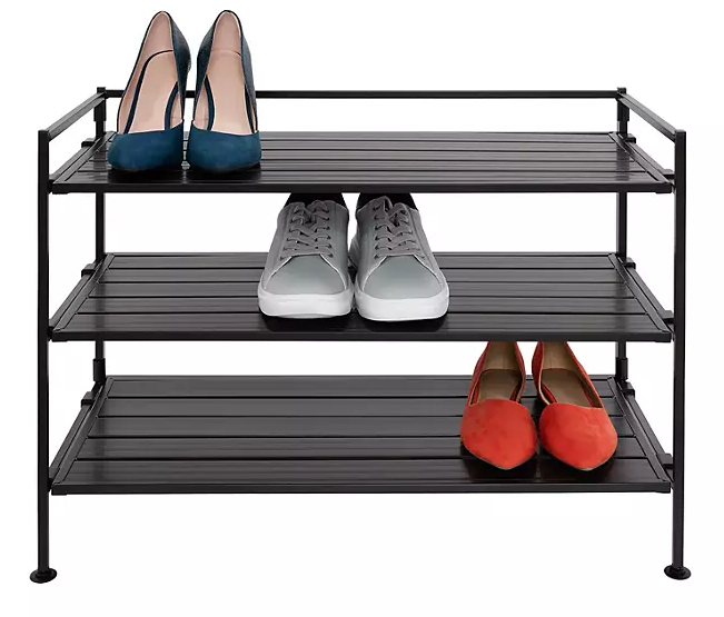 Seville Classics 3-Tier Resin Slat Shoe Rack, 26.5" W x 12.2" D x 19" H