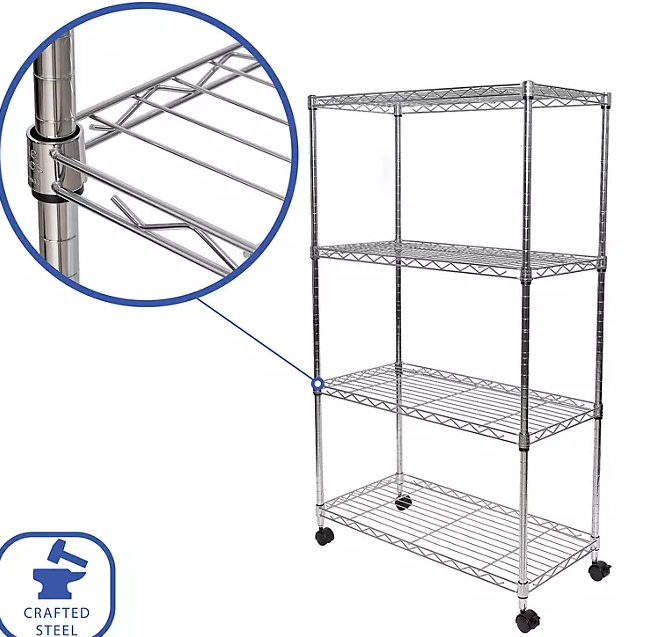 Seville Classics 4-Tier Steel Wire Shelving, 30" x 14" x 48" H