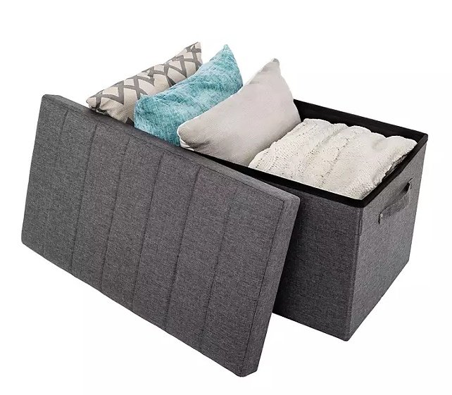 Seville Classics® Foldable Storage Bench Ottoman with Handles (Modern Gray), 30" W x 15.7" D x 15.7" H