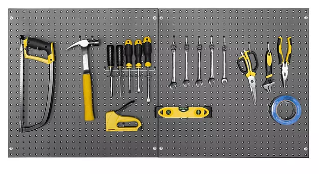 Seville Classics® UltraHD 2-Piece Pegboard Set With 23-Piece Hook Assortment, 24" W x 24" H