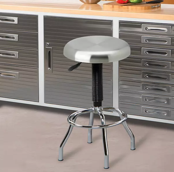 Seville Classics® Stainless Steel Seat Pneumatic Adjustable Work Stool, 19" W x 25.5" to 29.75" H