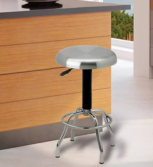 Seville Classics® Stainless Steel Seat Pneumatic Adjustable Work Stool, 19" W x 25.5" to 29.75" H