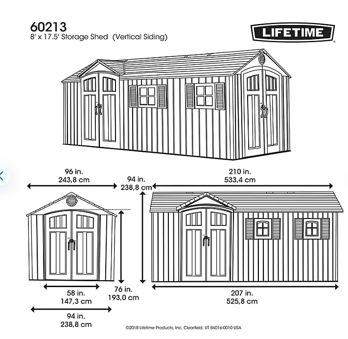 Lifetime 8' x 17.5' Outdoor Storage Shed (Dual Entry)