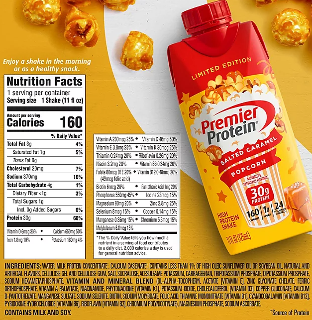 Premier Protein High Protein Shake, Salted Caramel Popcorn (11 fl. oz., 15 pk.)