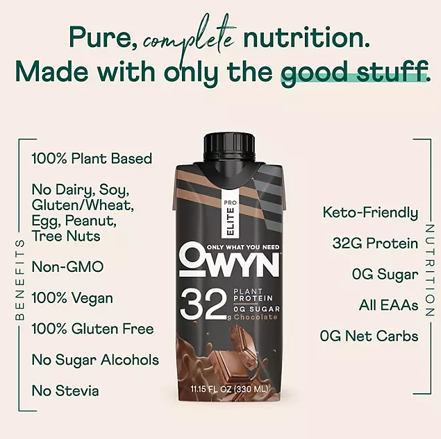 OWYN Pro Elite 32g Keto Plant Protein Shake, Chocolate (11.15 fl. oz, 15 pk.)