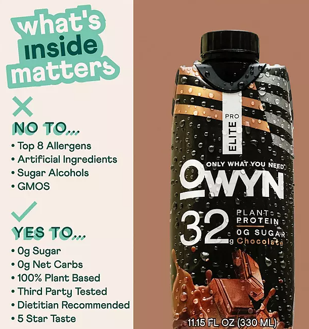 OWYN Pro Elite 32g Keto Plant Protein Shake, Chocolate (11.15 fl. oz, 15 pk.)
