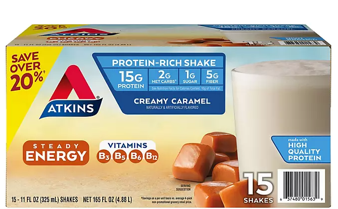 Atkins 15g Energy Protein Shake, Creamy Caramel (11 fl. oz., 15 pk.)