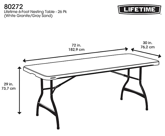 Lifetime 6' Commercial Grade Stacking Folding Table, Assorted Colors