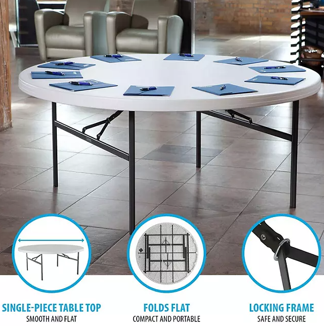 Lifetime 72" Round Commercial Grade Folding Table, 4 Pack - White Granite