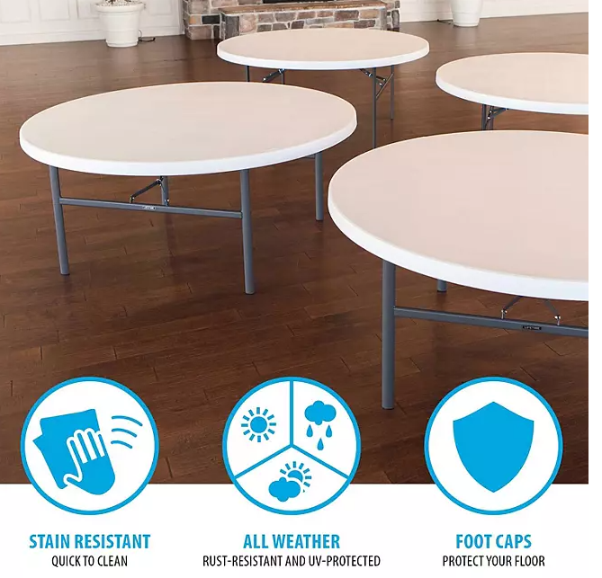 Lifetime 72" Round Commercial Grade Folding Table, 4 Pack - White Granite