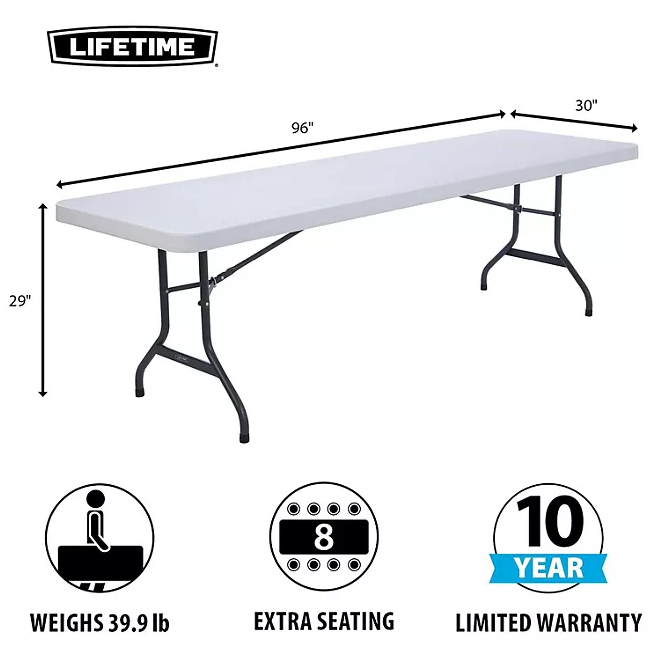 Lifetime 8' Commercial-Grade Folding Table - 4 Pack, Choose a Color