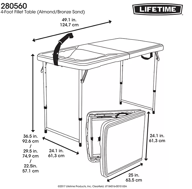 Lifetime 4-Foot Light Fold-In-Half Fillet Commercial Table, Almond