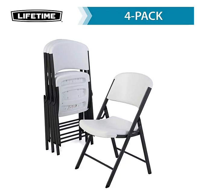 Lifetime Commercial Grade Contoured Folding Chair, Assorted Colors (4 Pack)