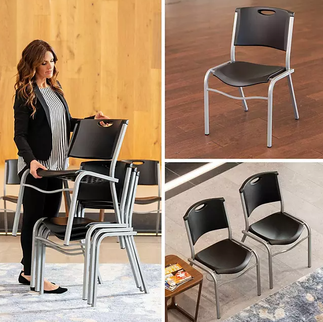 Lifetime Plastic Stacking Chair /Black & Silver - Commercial