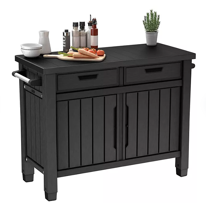 Keter Outdoor Grill Table, Buffet, Entertainment and Storage Cabinet w/ Drawers, Graphite Gray