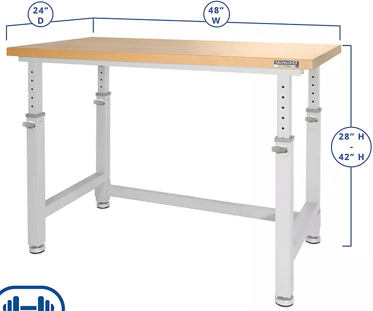 Seville Classics UltraHD® Height Adjustable Heavy Duty Workbench With Solid Wood Top, 48" x 24" - Eshop House LLC