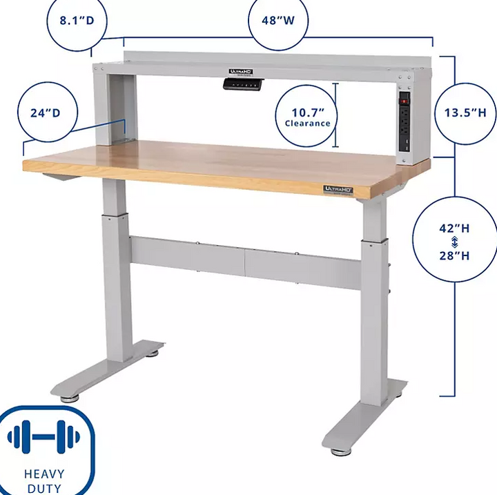 Seville Classics UltraHD Electric Workbench, 48” W x 24” D x 40” to 54” H - Eshop House LLC