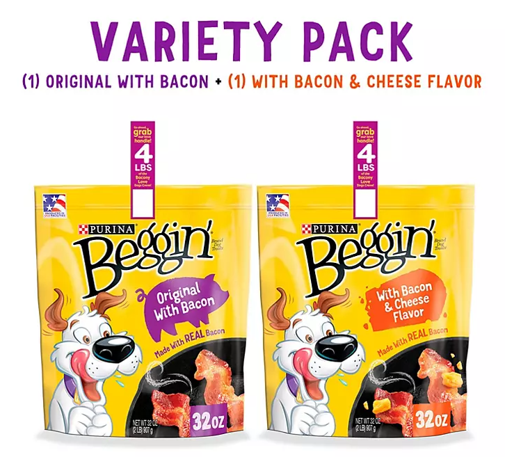 Purina Beggin' Strips Real Meat Dog Treats, Bacon & Bacon + Cheese Flavors (32 oz., 2 pk.) - Eshop House LLC