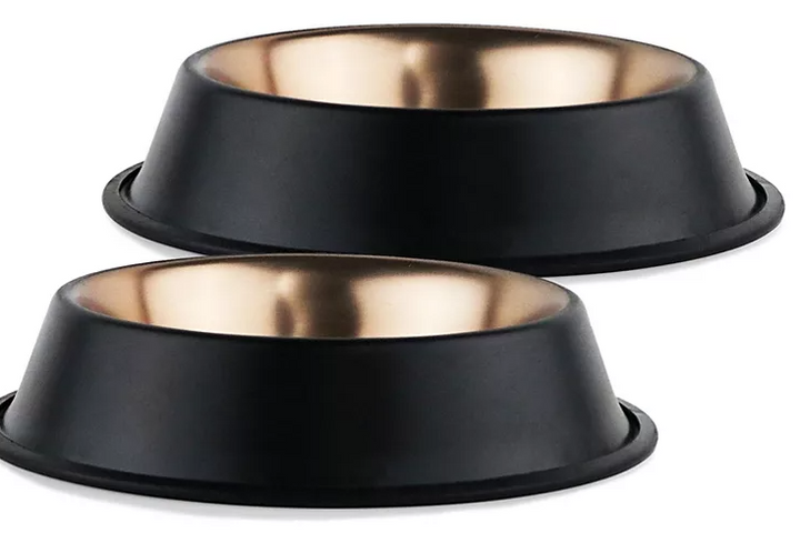 Non-Skid Matte Black and Copper Dog Bowl, 2 pk. (Choose Size) - Eshop House LLC