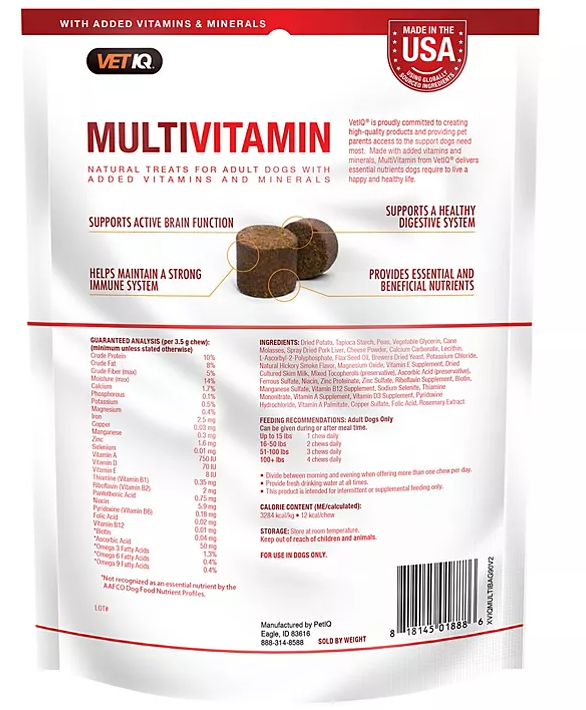 VETIQ Multivitamin Soft Dog Chews, Hickory Smoke Flavored (90 ct., 2 pk.) - Eshop House LLC