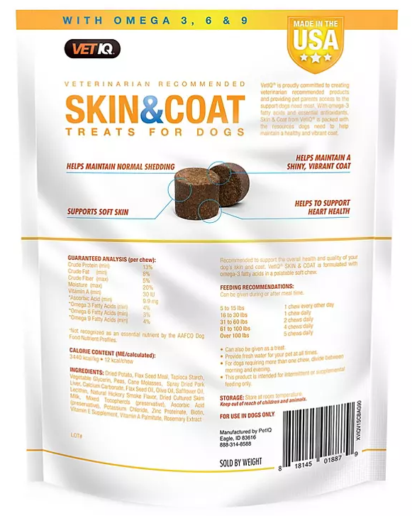 VETIQ Skin & Coat Soft Dog Chews, Hickory Smoke Flavored (90 ct., 2 pk.) - Eshop House LLC