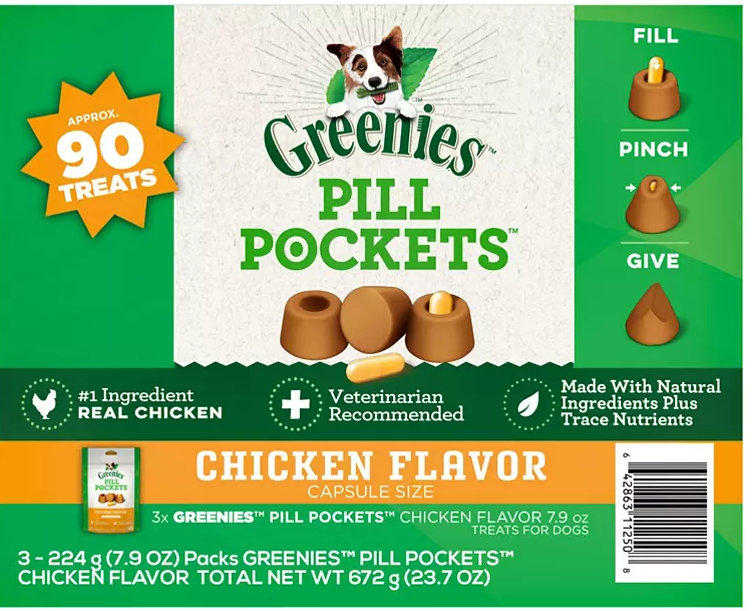Greenies Pill Pockets Capsule-Size Natural Dog Treats, Chicken Flavor (3 - 7.9 oz. Pouches) - Eshop House LLC