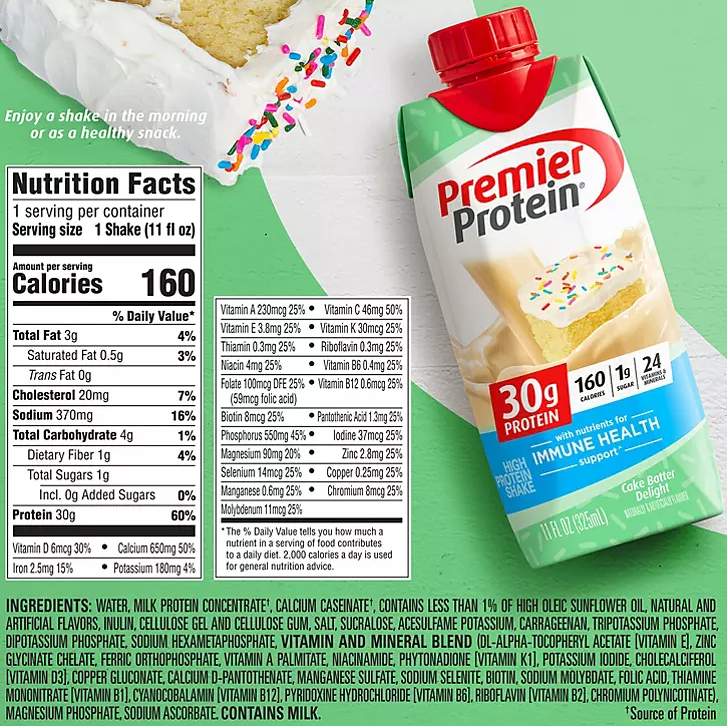 Premier Protein 30g. High Protein Shake, Cake Batter Delight (11 fl. oz., 15 pk.) - Eshop House LLC