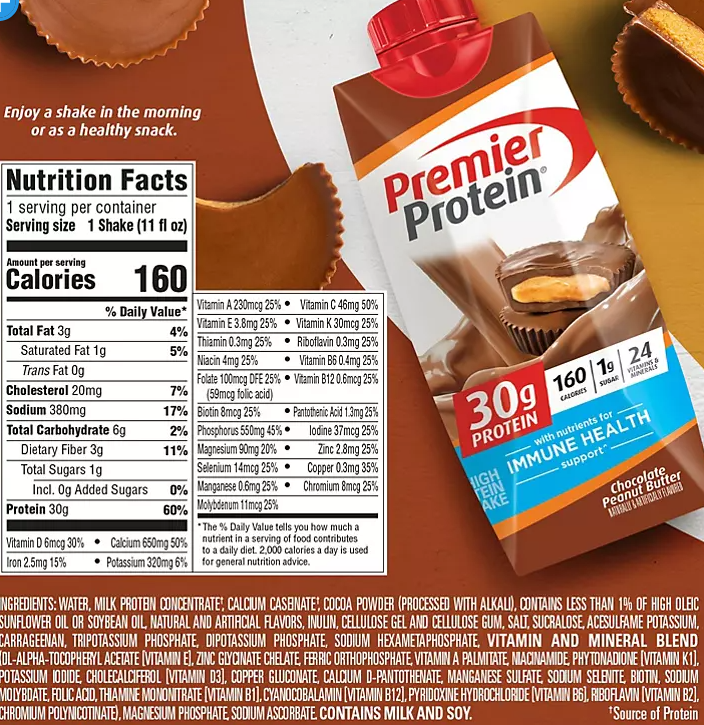 Premier Protein 30g. High Protein Shake, Chocolate Peanut Butter (11 fl. oz., 15 pk.) - Eshop House LLC