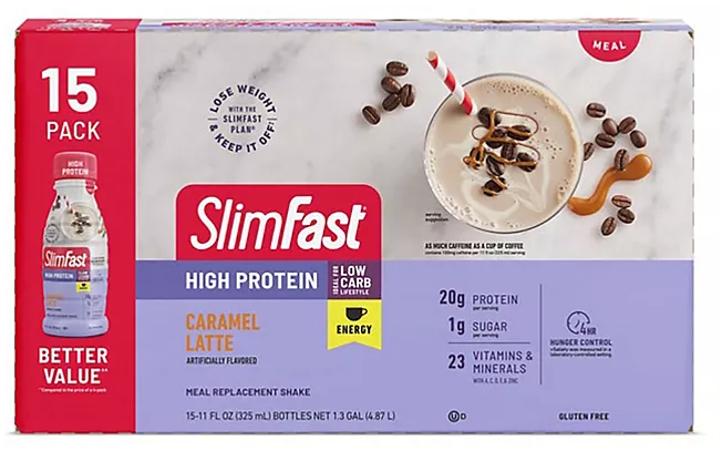 SlimFast Advanced Energy Caramel Latte High Protein Ready to Drink Meal Replacement Shakes (11 fl. oz., 15 pk.) - Eshop House LLC