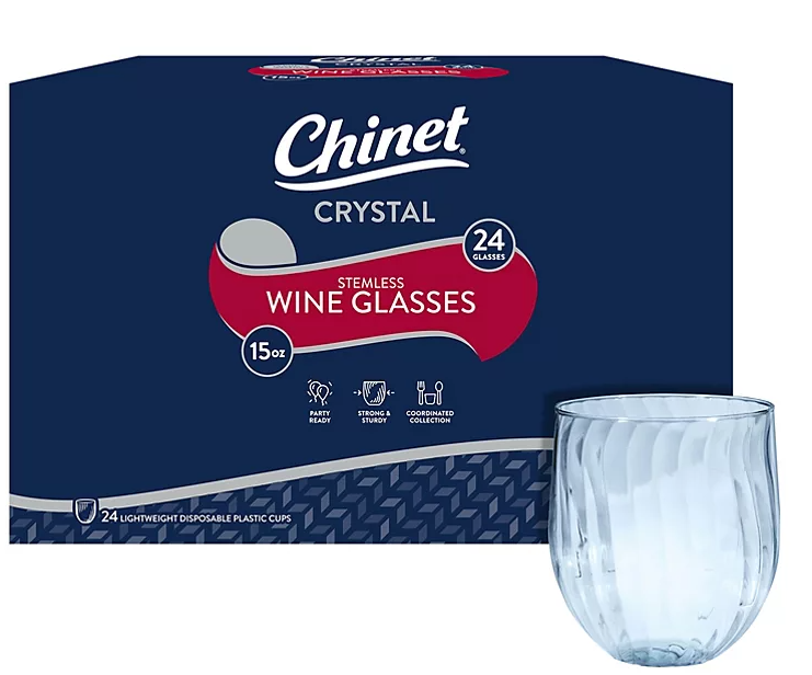Chinet Cut Crystal Stemless Plastic Wine Glasses, 15 oz. (48 ct.) - Eshop House LLC