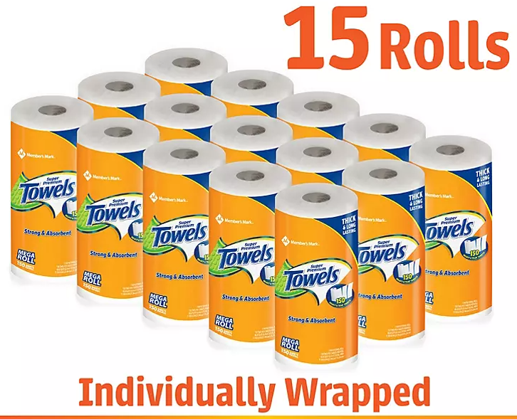 Member's Mark Super Premium 2-Ply Select & Tear Paper Towels (150 sheets/roll, 15 rolls) - Eshop House LLC
