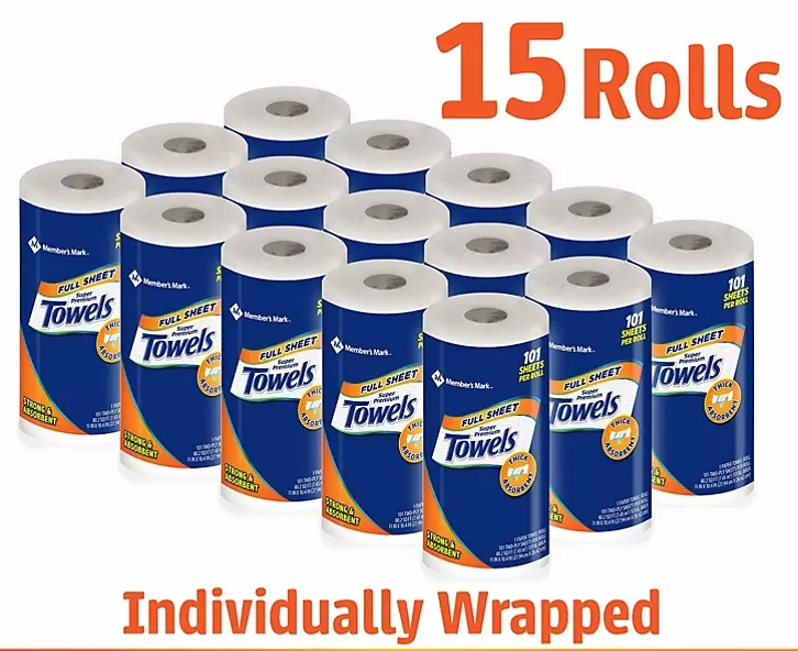 Member's Mark Premium Full Sheet Paper Towels (15 Huge rolls, 101 sheets/roll, 2-Ply) - Eshop House LLC