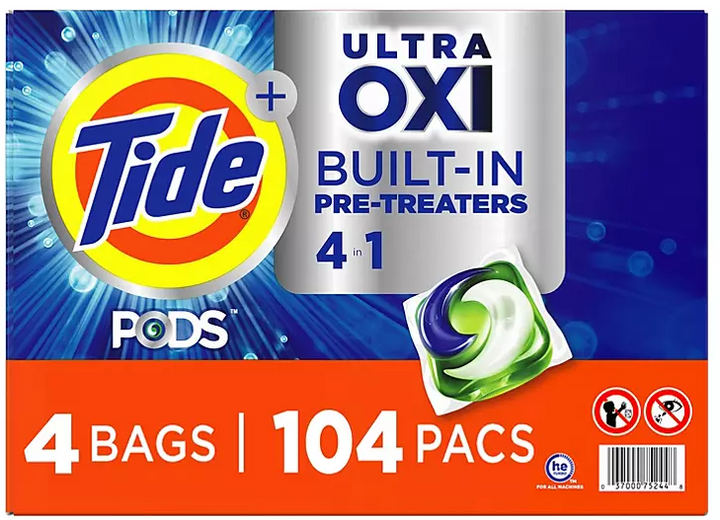 Tide PODS + Ultra Oxi Liquid Detergent Pacs (104 pacs) - Eshop House LLC