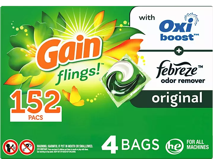 Gain Flings! Liquid Laundry Detergent Pacs, Original Scent (152 ct.) - Eshop House LLC