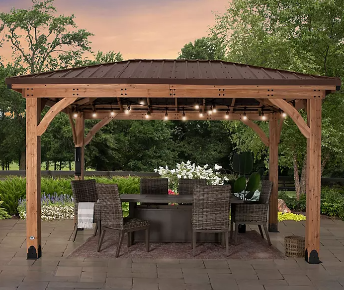 Backyard Discovery 14' x 10' Cordova Gazebo with Electric (Light Brown) - Eshop House LLC