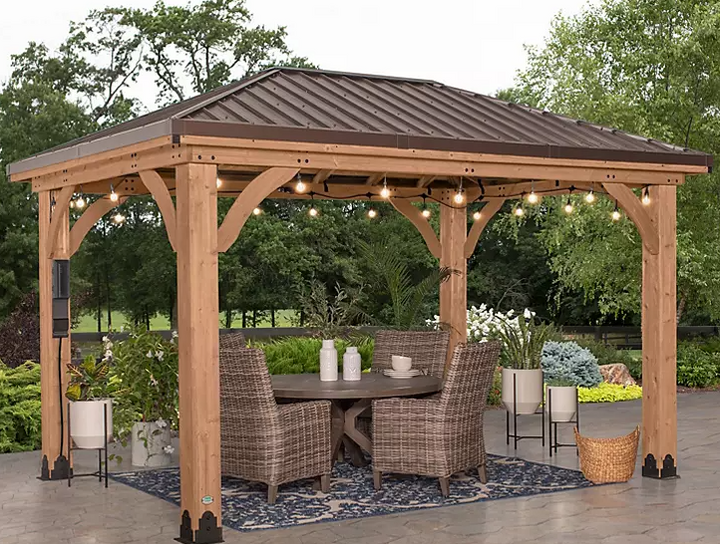 Backyard Discovery 14' x 10' Cordova Gazebo with Electric (Light Brown) - Eshop House LLC