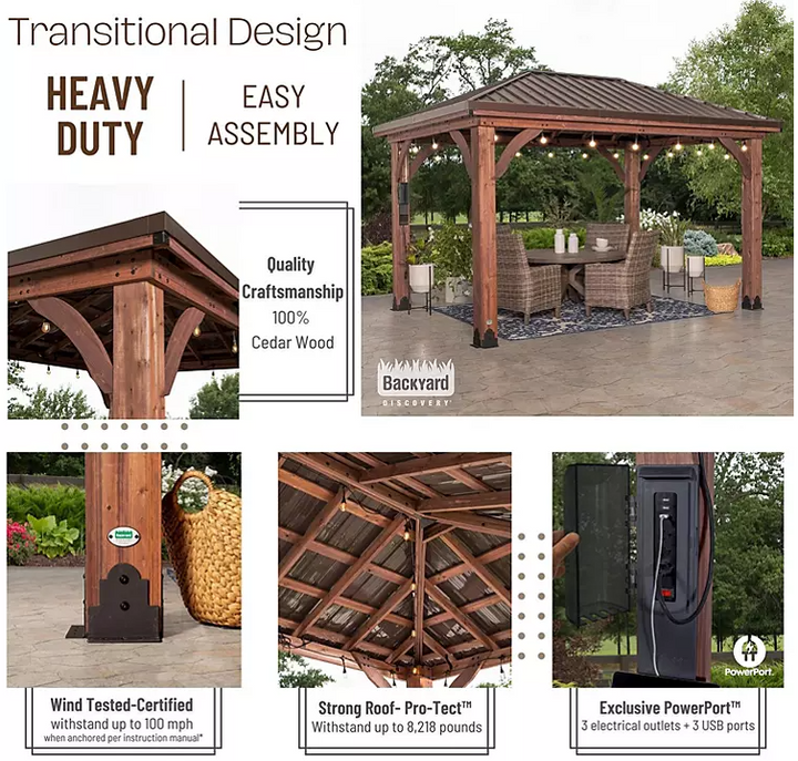 Backyard Discovery 14' x 10' Cordova Gazebo with Electric (Light Brown) - Eshop House LLC