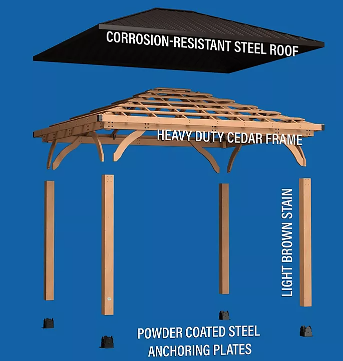 Backyard Discovery 14' x 10' Cordova Gazebo with Electric (Light Brown) - Eshop House LLC