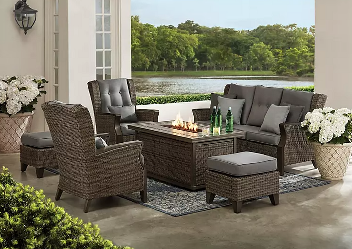 Member's Mark Newcastle 6-Piece Patio Deep Seating Set with Fire Pit - Smoke - Eshop House LLC