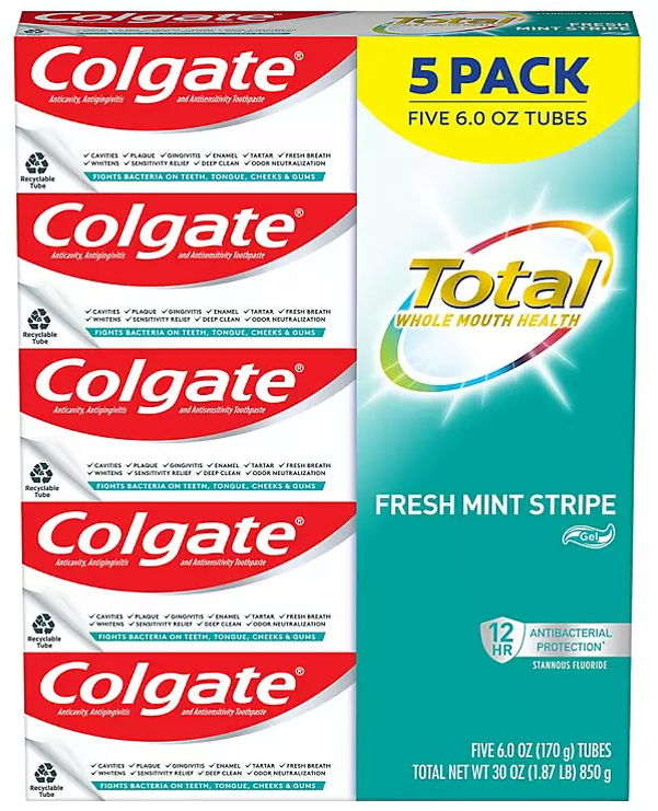 Colgate Total Gel Toothpaste, Fresh Mint Stripe (6.0 oz., 5 pk.)
