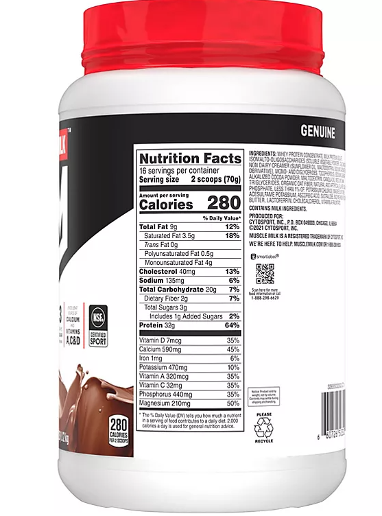Muscle Milk Genuine Protein Powder, Chocolate (39.5 oz.)