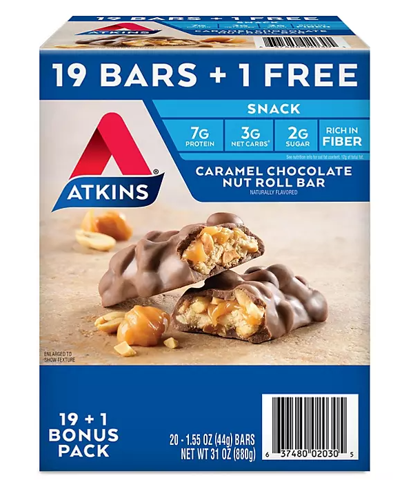 Atkins Snack Bar, Caramel Chocolate Nut Roll, Keto Friendly (20 ct.)