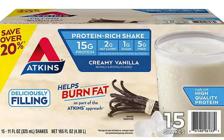 Atkins Gluten Free Protein-Rich Shake, Creamy Vanilla, Keto Friendly (15 pk.)