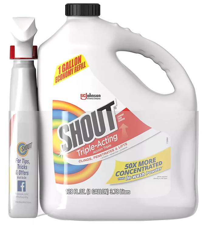 Shout Triple-Acting Laundry Stain Remover (128 fl. oz. refill + 22 fl. oz. trigger)