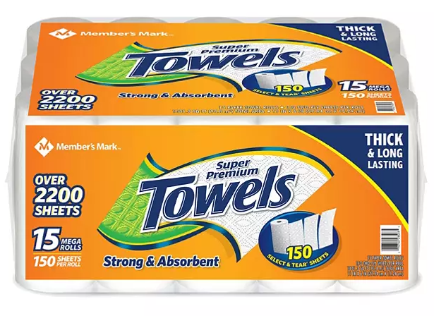 Member's Mark Super Premium 2-Ply Select & Tear Paper Towels (150 sheets/roll, 15 rolls)