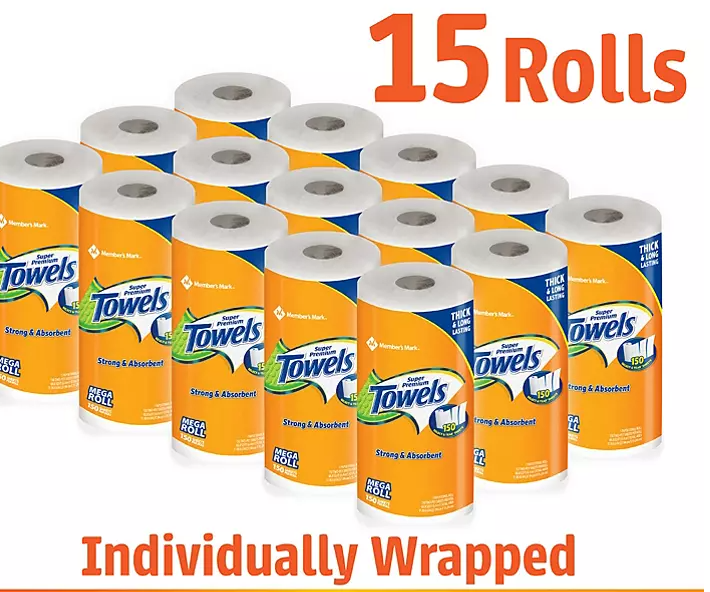 Member's Mark Super Premium 2-Ply Select & Tear Paper Towels (150 sheets/roll, 15 rolls)